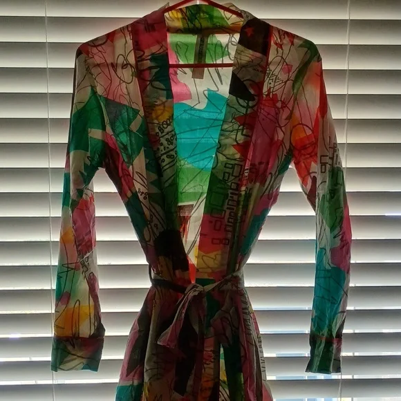Colorful Vivante Lightweight 100% Cotton Robe - S/M - Maximalist Abstract Design - Picture 9 of 10